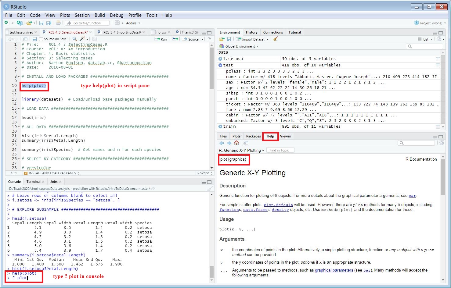 RStudio **Help** Tab under in Multifunction Pane